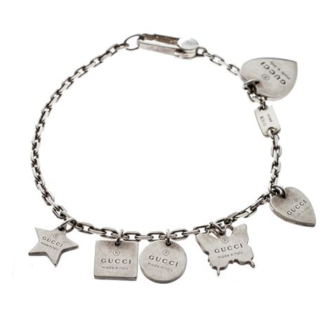 gucci white gold charm bracelet|Gucci charm bracelet in silver.